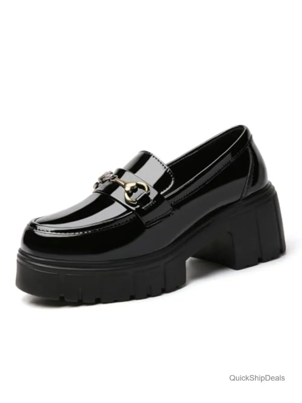 Chunky Platform Loafers for Women Leather Slip-On Round Toe